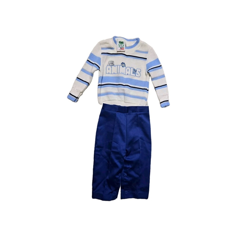 Vintage Boys  12 Months Acrylic‎ Sweater And Pants Bull Frog Knits 2 Pieces